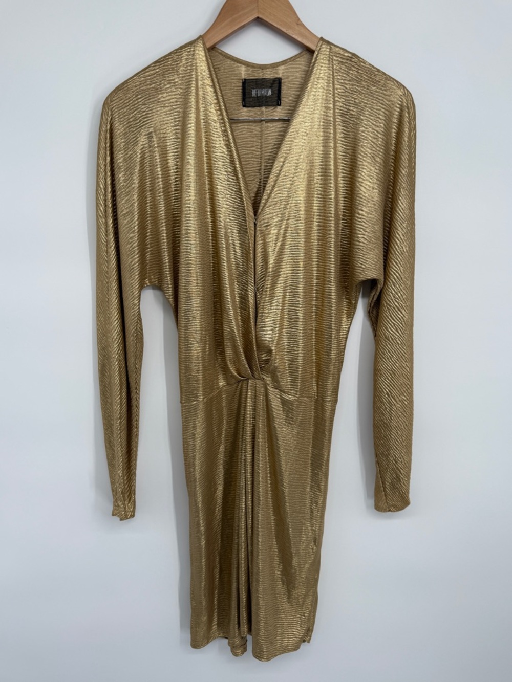 Reformation Metallic Gold Drapey Dress Size S